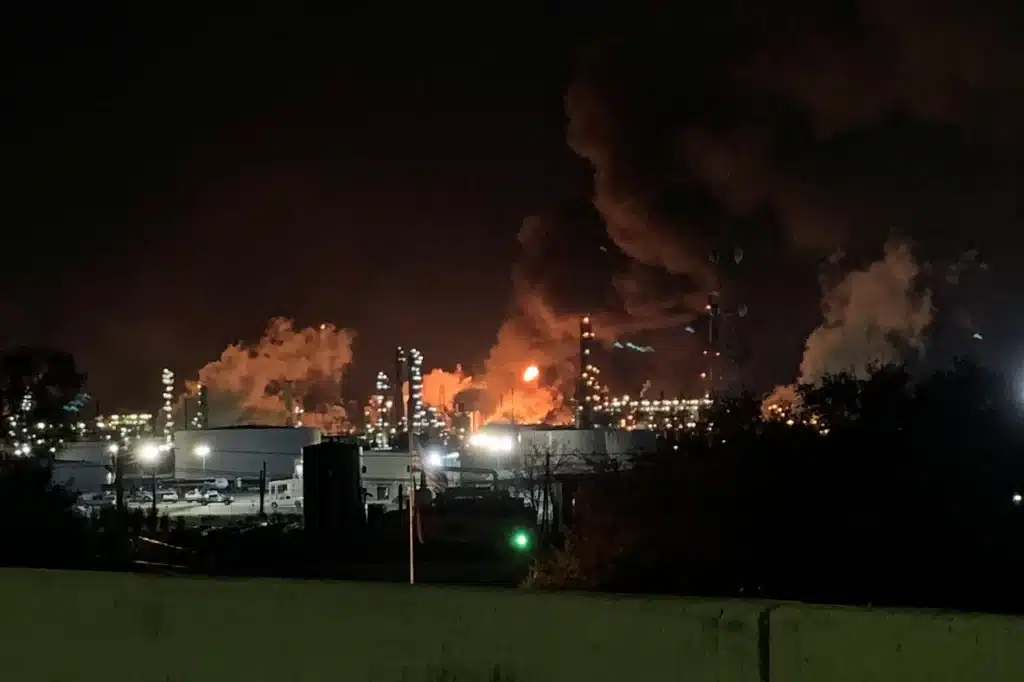 Photo of fire at ExxonMobil’s refinery in Baytown, Texas by Molly Fitzpatrick, Reuters
