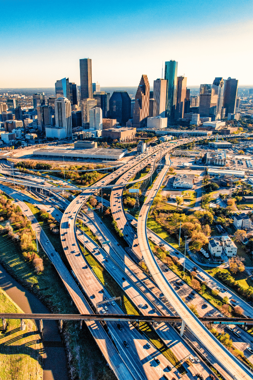 roads leading into Downtown Houston