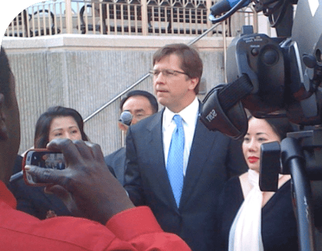 mark Lanier addressing the press
