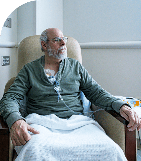 Older man getting chemotherapy for mesothelioma