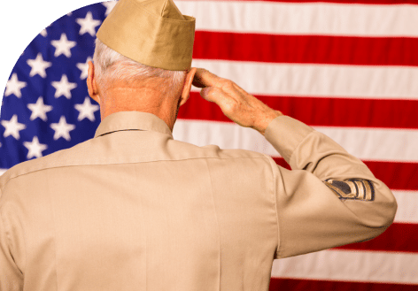 a veteran saluting an American flag
