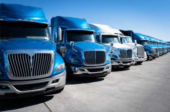 a row of semi trucks