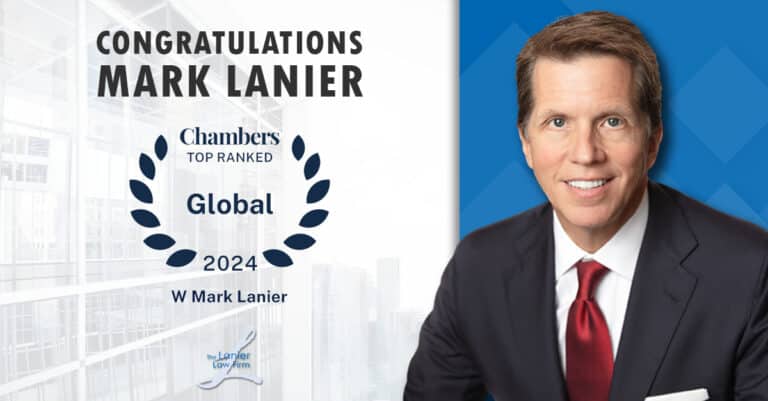 Headshot of Mark Lanier next to his Chambers Top Ranked Global 2024 badge