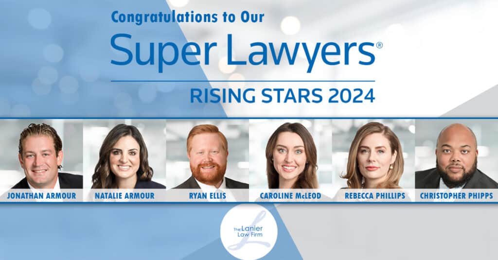 Photos of the six Lanier Law Firm attorneys recognized as rising starts by Super Lawyers for 2024