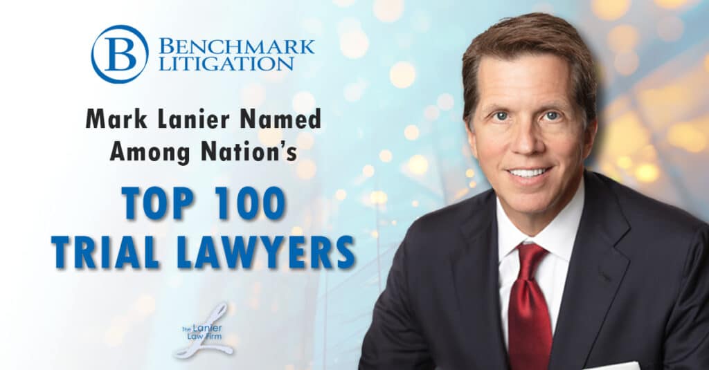 Headshot of Mark Lanier next to the Benchmark Litigation badge