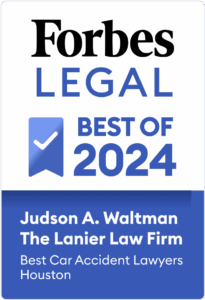 Judson A. Waltman's and The Lanier Law Firm's Forbes Legal best of 2024 official badge for Best Car Accident Lawyers Houston