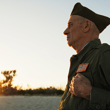 Senior air force veteran with mesothelioma looking at the horizon