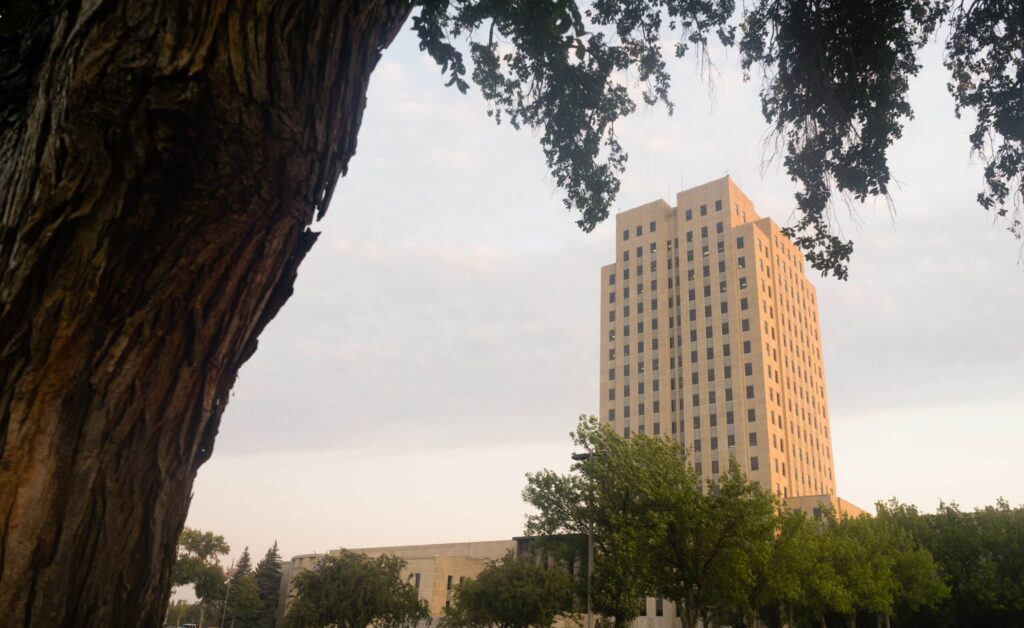 Morning comes to the State Capital grounds at Bismarck, North Dakota