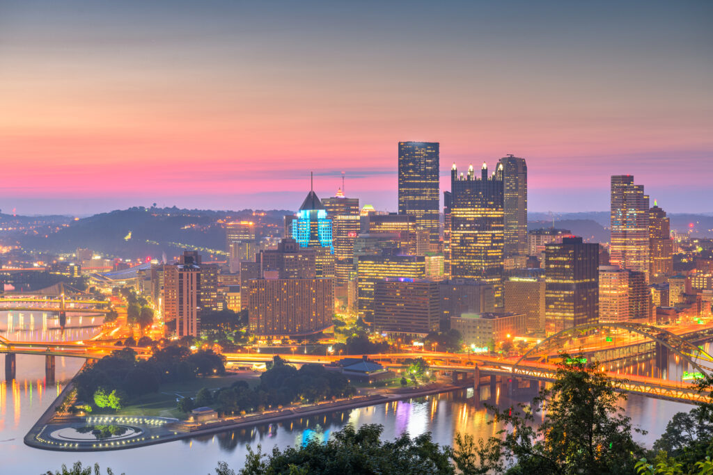 Pittsburgh, Pennsylvania, USA skyline on the river.