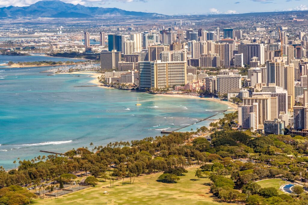 View of Waikiki Beach and Honolulu Skyline from Diamond Head, Hawaii