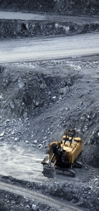 Bulldozer outside an asbestos mine