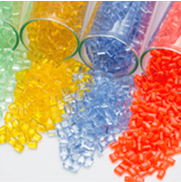 Asbestos-containing plastic pieces in the colors of the rainbow
