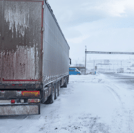 Red truck in snow