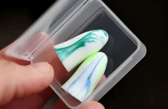 Ear muffs in plastic casing for construction worker safety