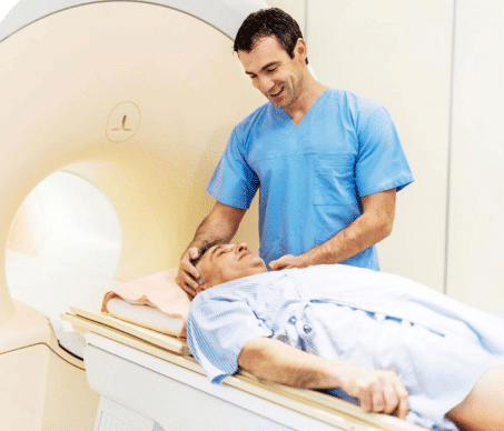 Patient with doctor during Neoadjuvant radiation therapy