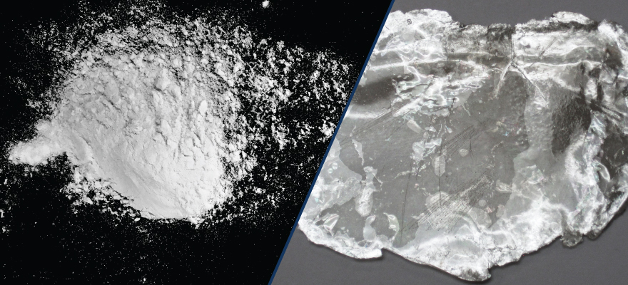 Amorphous silica on the left and crystalline silica on the right