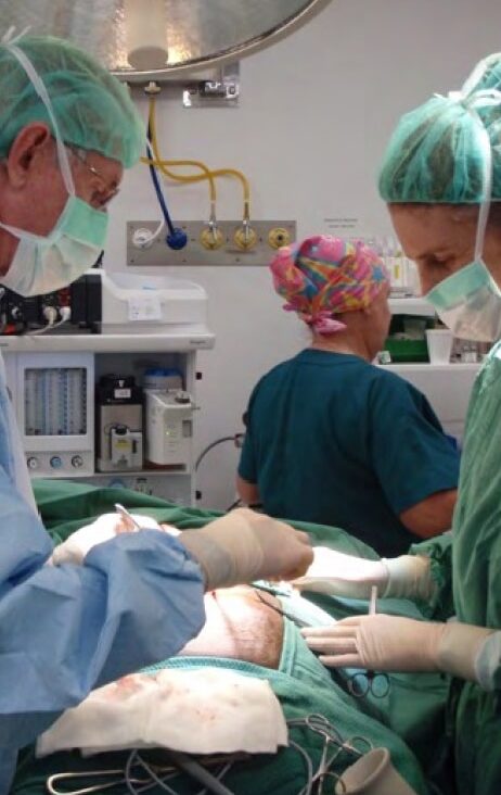 Two doctors performing a surgery