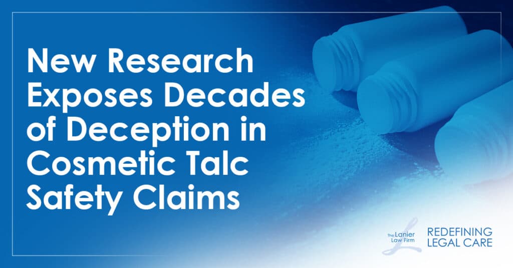 Images of three talcum powder bottles representing deception in cosmetic talc safety