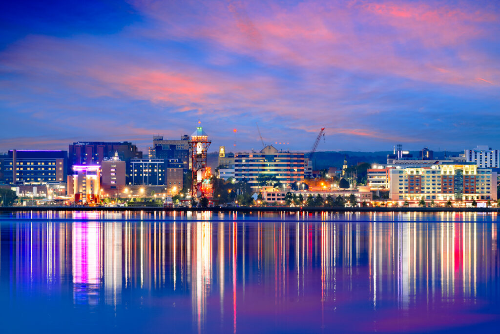 Erie, Pennsylvania, USA on Lake Erie at twilight