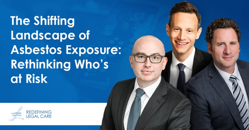 Headshot of Darron E. Berquist, Case A. Dam, and Benjamin Pyle next to the words "The Shifting Landscape of Asbestos Exposure: Rethinking Who’s at Risk"