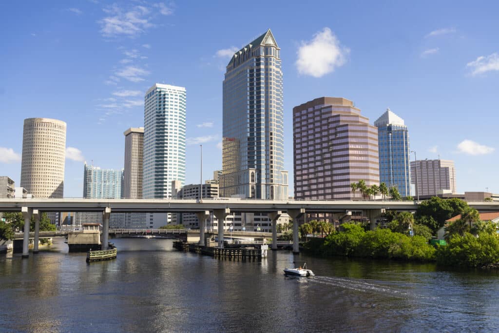 A beautiful sunny summer day in Tampa Florida downtown