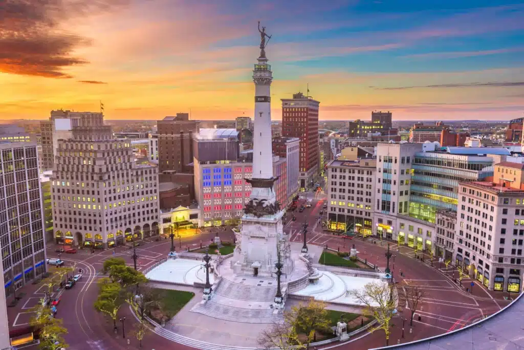 Indianapolis city skyline at dawn
